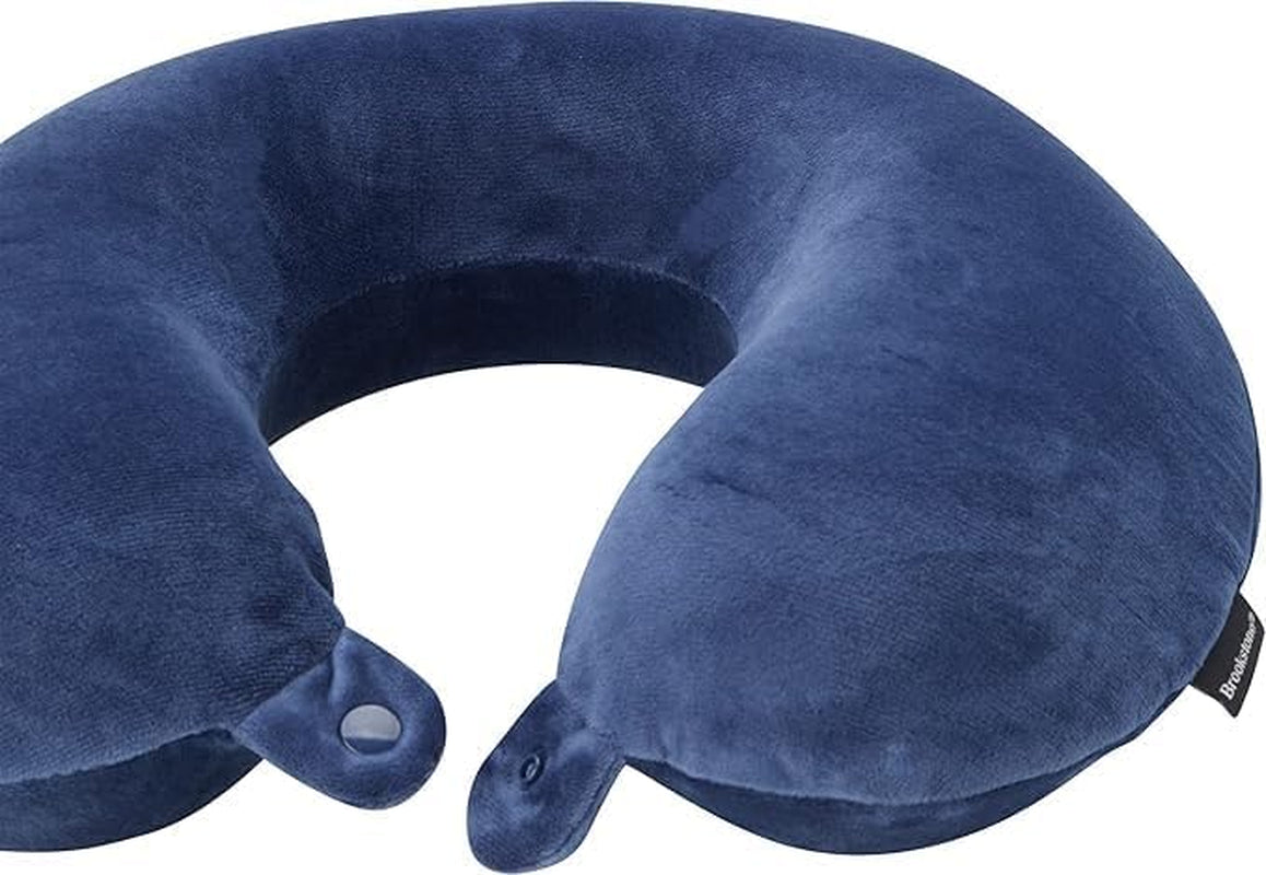 Broosktone Travel Neck Pillow - Lightweight Fleece Casing Extra Comfort Memory Foam - U-Shaped Neck Pillow for Travelling, Blue