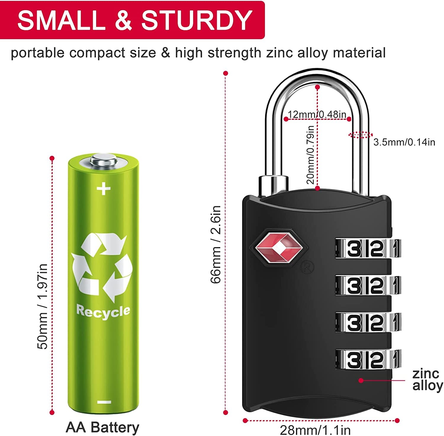 Luggage Lock, TSA Approved Travel Lock, 4 Digit Combination Padlock with Flexible Cable (80Cm) for Suitcases, Backpack, Suitcase