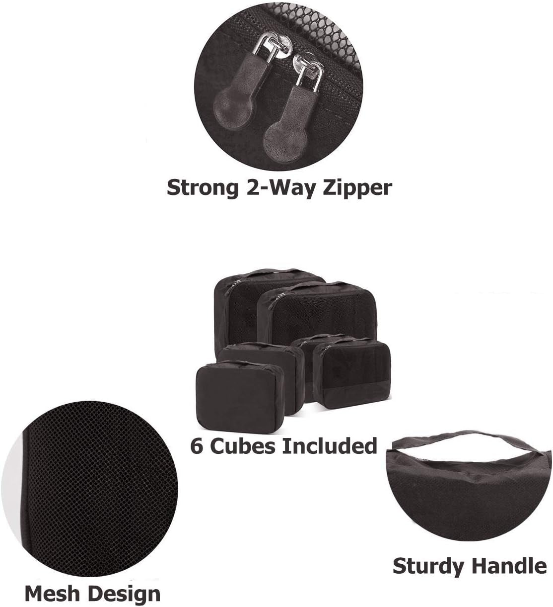 Packing Cubes for Travel Accessories Luggage Organizer Bag Set Clothes Carry on Suitcase Bags (Black)