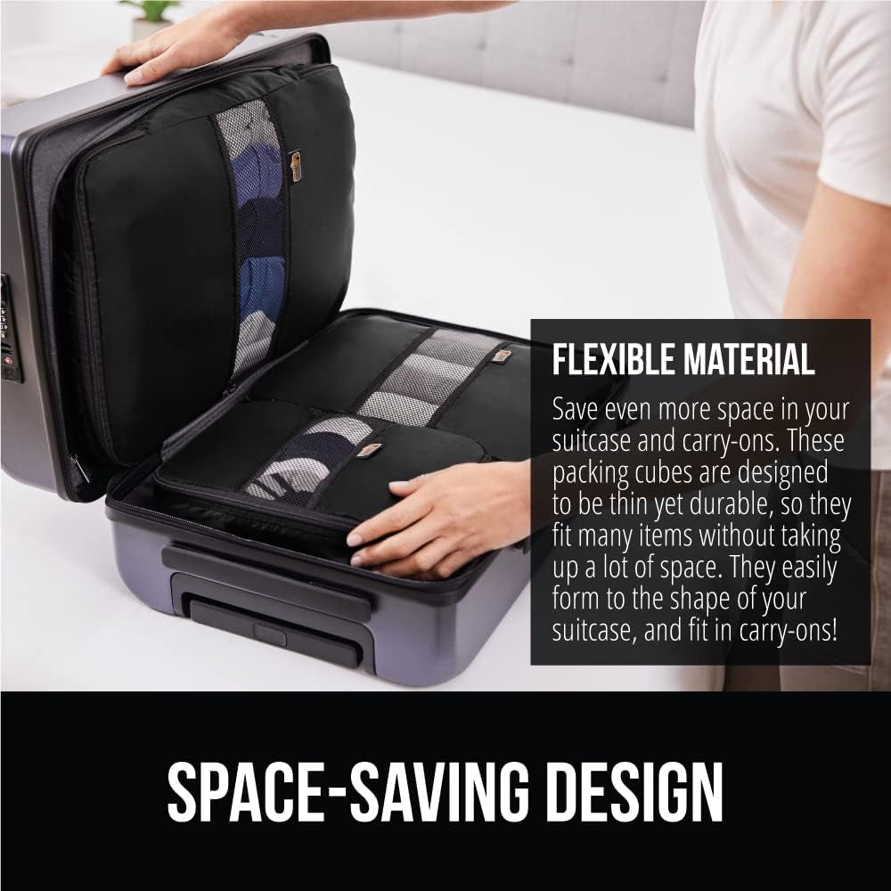 8 Set Packing Cubes, Travel Essentials for Suitcase, Mesh Organizer Bags for Clothes Toiletries Shoes and Laundry, Luggage and Carry on Airplane Accessories, Traveling Must Haves Black
