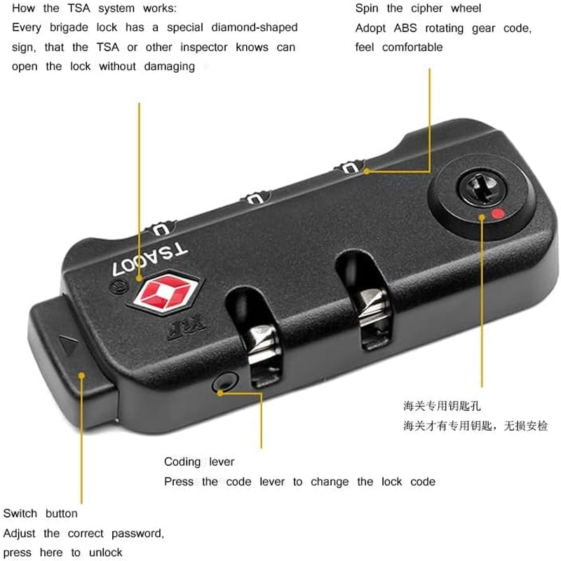 5Pcs Original American TSA007 Password Lock Zipper Suitcase Bag Fixed Customs Lock Luggage Cases Trunk