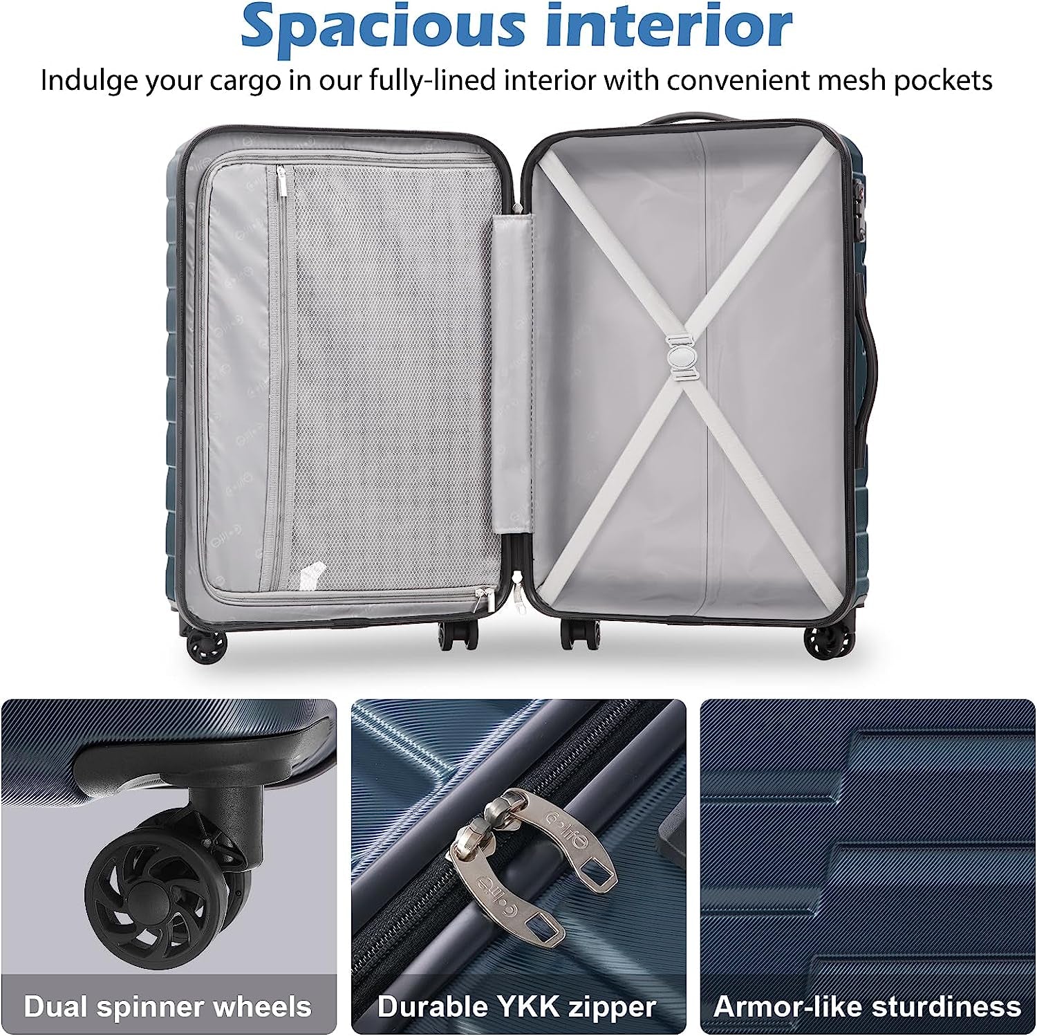 Expandable Suitcase PC ABS TSA Luggage 3 Piece Set Lock Spinner Carry on (Teal Blue)