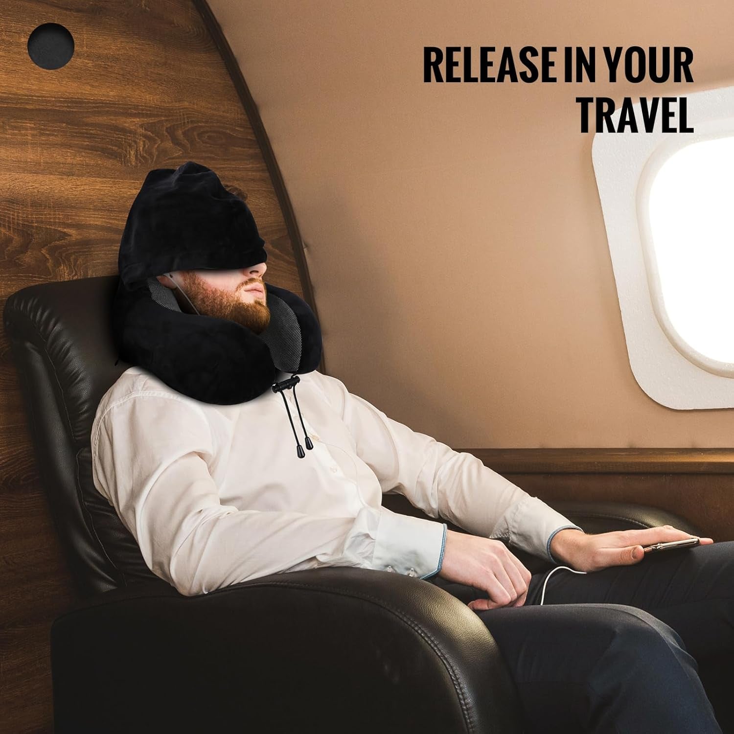 Travel Pillow, Neck Pillow for Travel with Hood for Airplane, Velvet Memory Foam Neck Pillow Adult Head & Neck Support, for Long Flights Plane, Office, Cars Sleeping & Rest (Black)