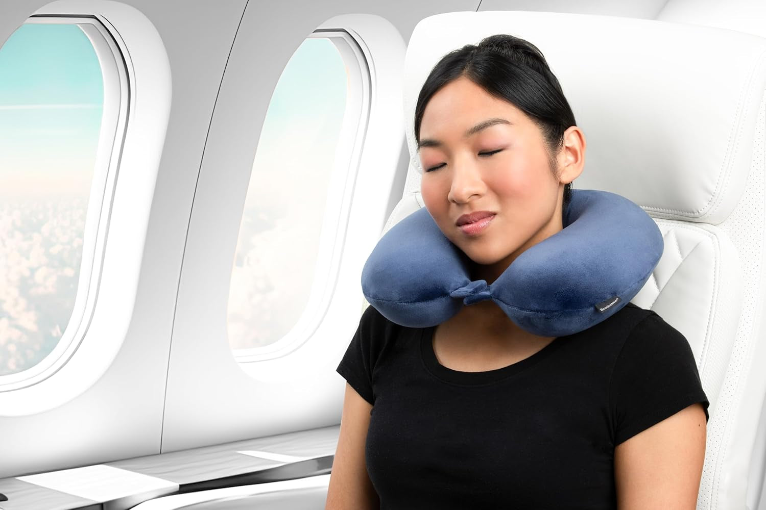 Broosktone Travel Neck Pillow - Lightweight Fleece Casing Extra Comfort Memory Foam - U-Shaped Neck Pillow for Travelling, Blue