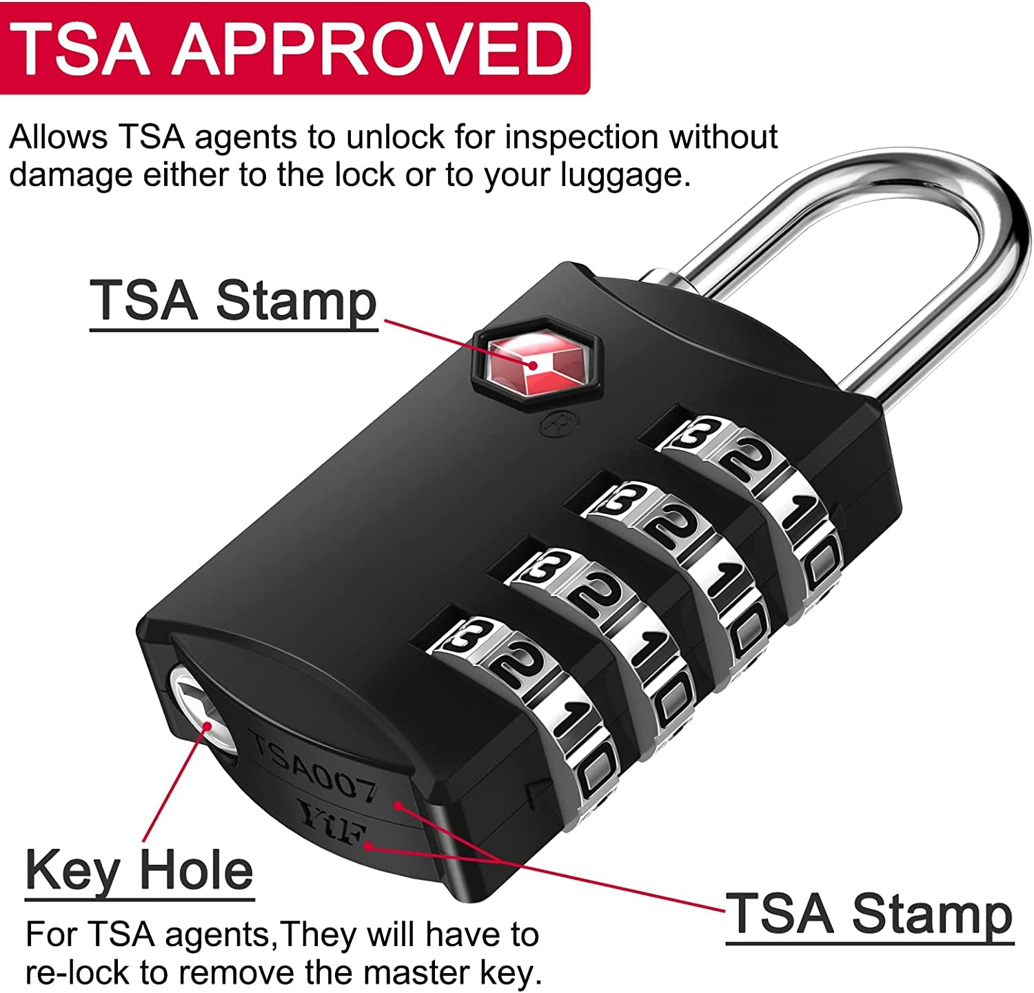 Luggage Lock, TSA Approved Travel Lock, 4 Digit Combination Padlock with Flexible Cable (80Cm) for Suitcases, Backpack, Suitcase