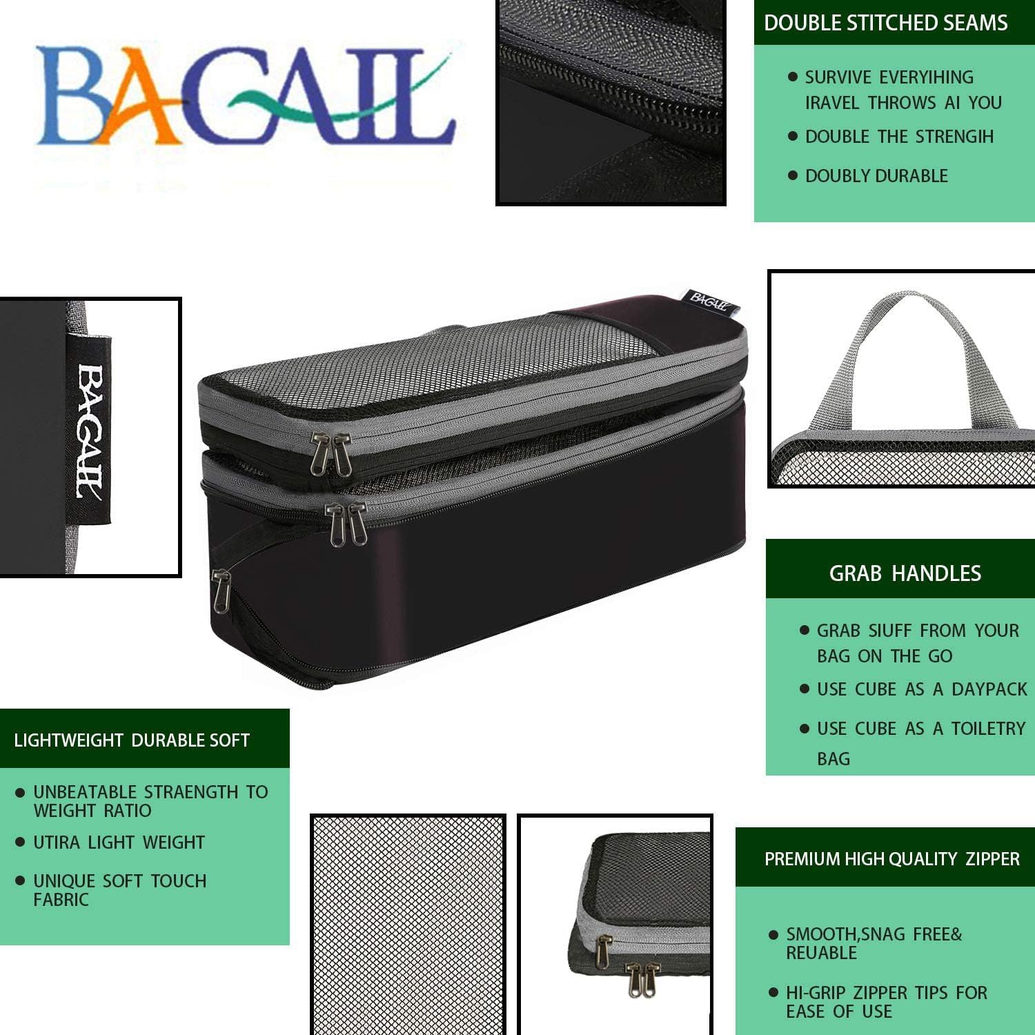 4 Set/6 Set/8 Set Compression Packing Cubes Travel Accessories Expandable Packing Organizers(Black Halfmesh 6 Set)