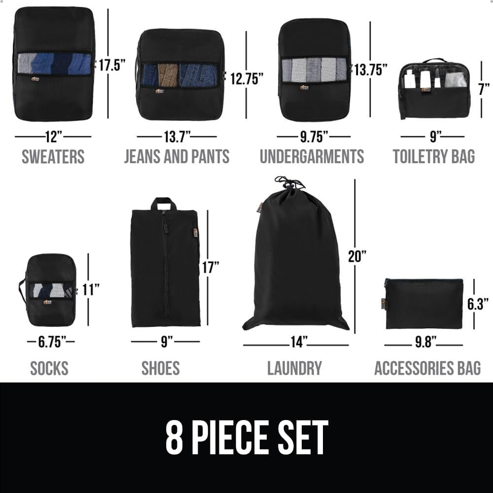 8 Set Packing Cubes, Travel Essentials for Suitcase, Mesh Organizer Bags for Clothes Toiletries Shoes and Laundry, Luggage and Carry on Airplane Accessories, Traveling Must Haves Black