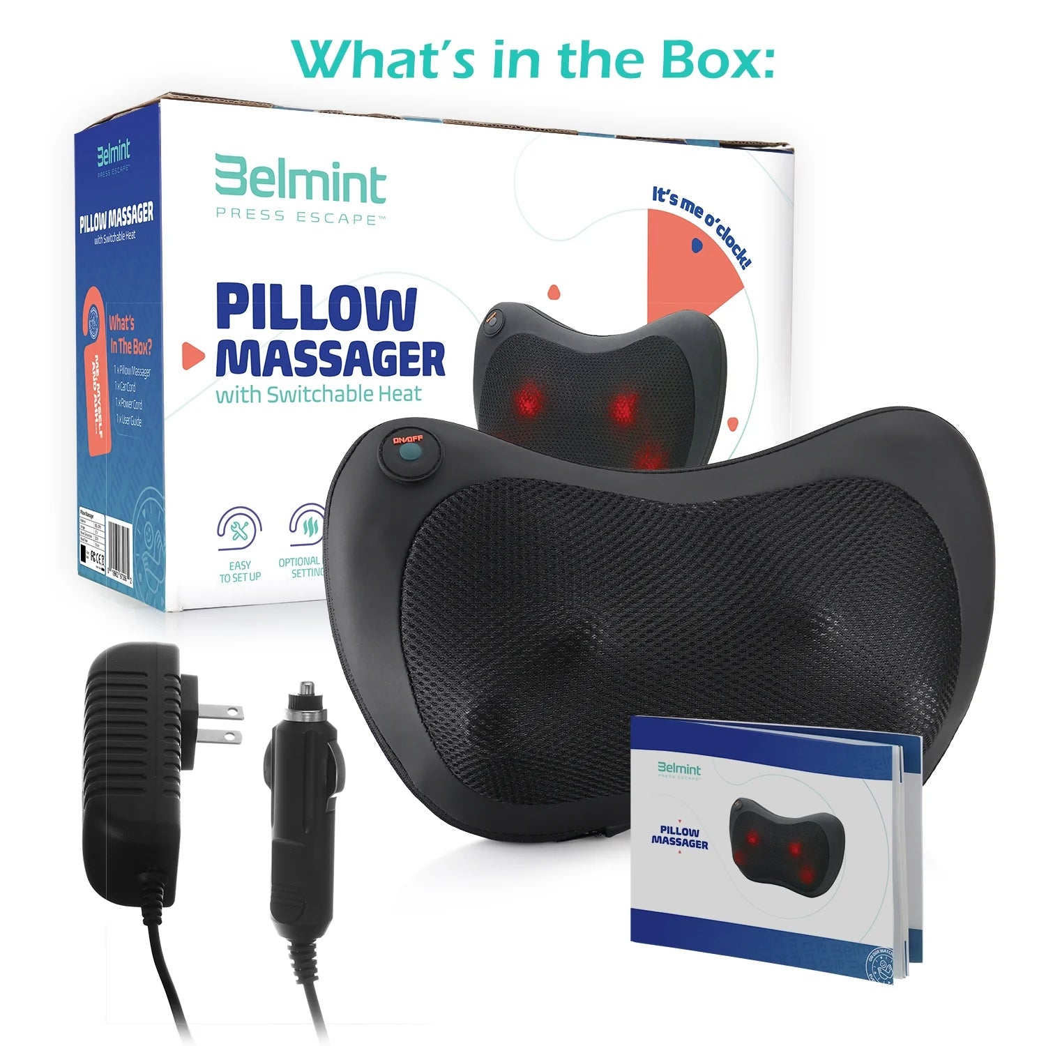 Pillow Massager w/Infrared Heating & Deep-Kneading Nodes for Back, Neck & Shoulders