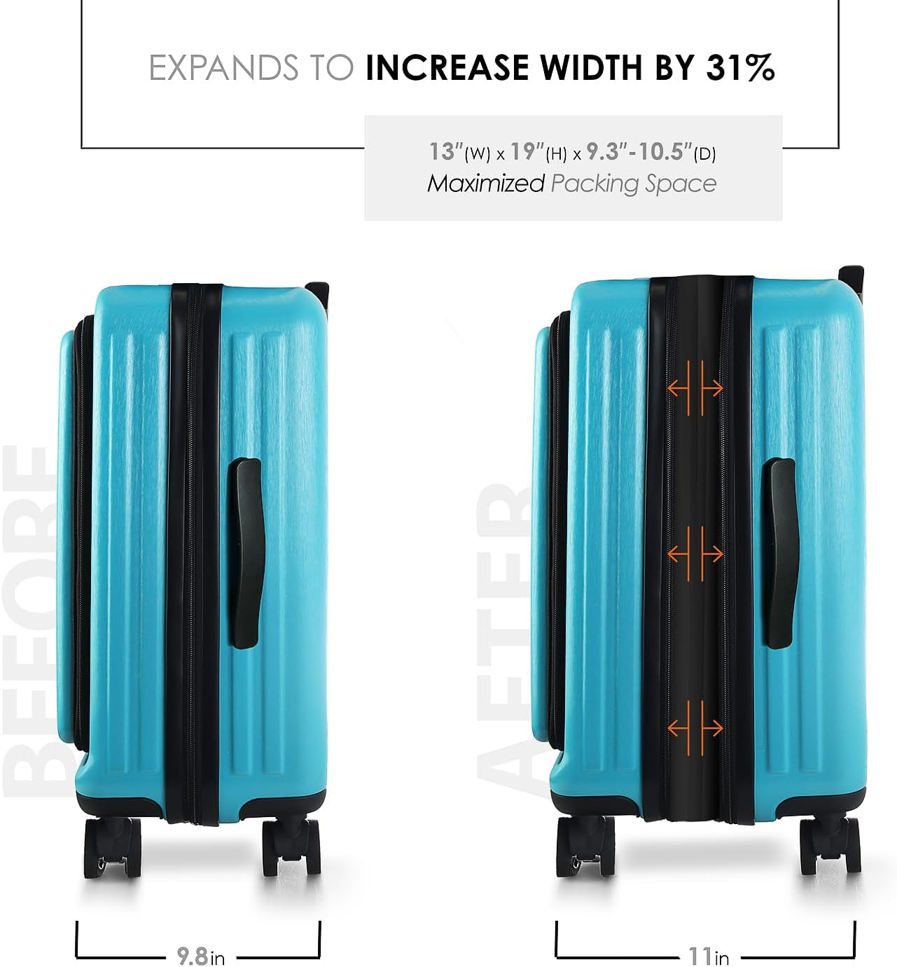 22 Inch Carry on Luggage 22X14X9 Airline Approved, Carry on Suitcase with Wheels, Hard-Shell Carry-On Luggage, Durable Luggage Carry On, Teal Small Suitcase with Cosmetic Carry on Bag