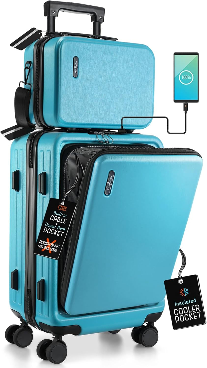 22 Inch Carry on Luggage 22X14X9 Airline Approved, Carry on Suitcase with Wheels, Hard-Shell Carry-On Luggage, Durable Luggage Carry On, Teal Small Suitcase with Cosmetic Carry on Bag