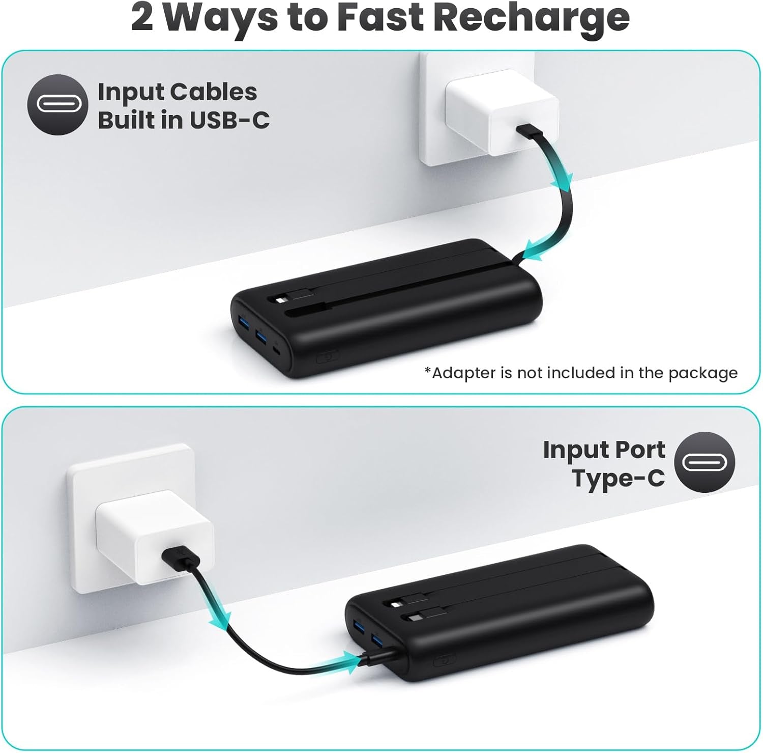 Portable Charger Power Bank 40,800Mah 25W Fast Charging USB C Portable Charger with 2 Built in Cables,5 Outputs & QC 4.0 Quick Phone Charging Battery Pack Compatible with Iphone 16/15/14,Android