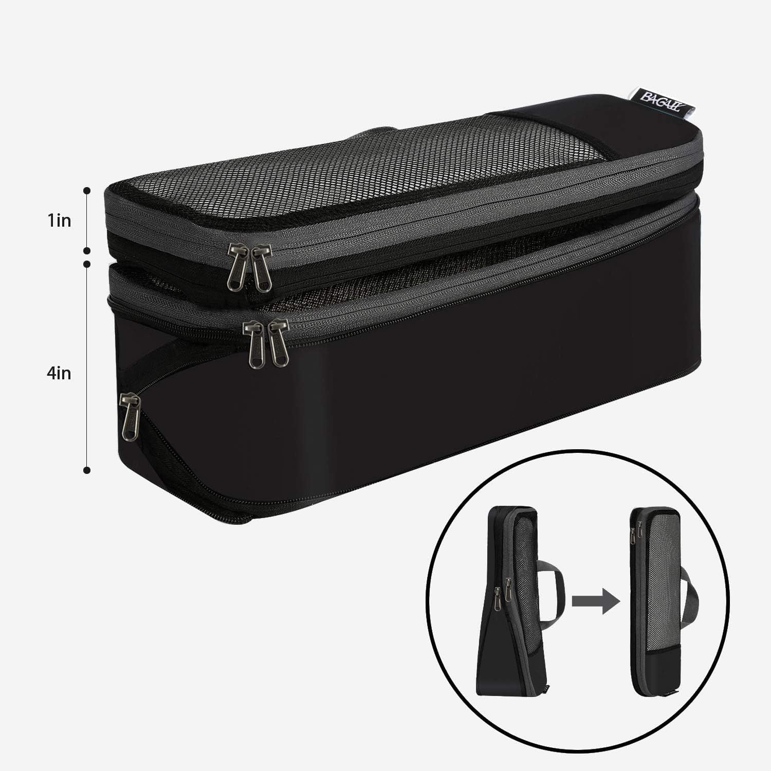 4 Set/6 Set/8 Set Compression Packing Cubes Travel Accessories Expandable Packing Organizers(Black Halfmesh 6 Set)