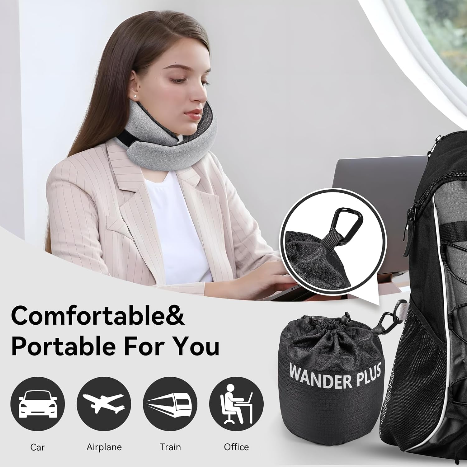 ® Travel Pillow, 100% Pure Memory Foam Travel Neck Pillow Airplane Neck Support Ergonomic Design Best for Sleeping Plane Car Train Office Flight for Adults Carmine