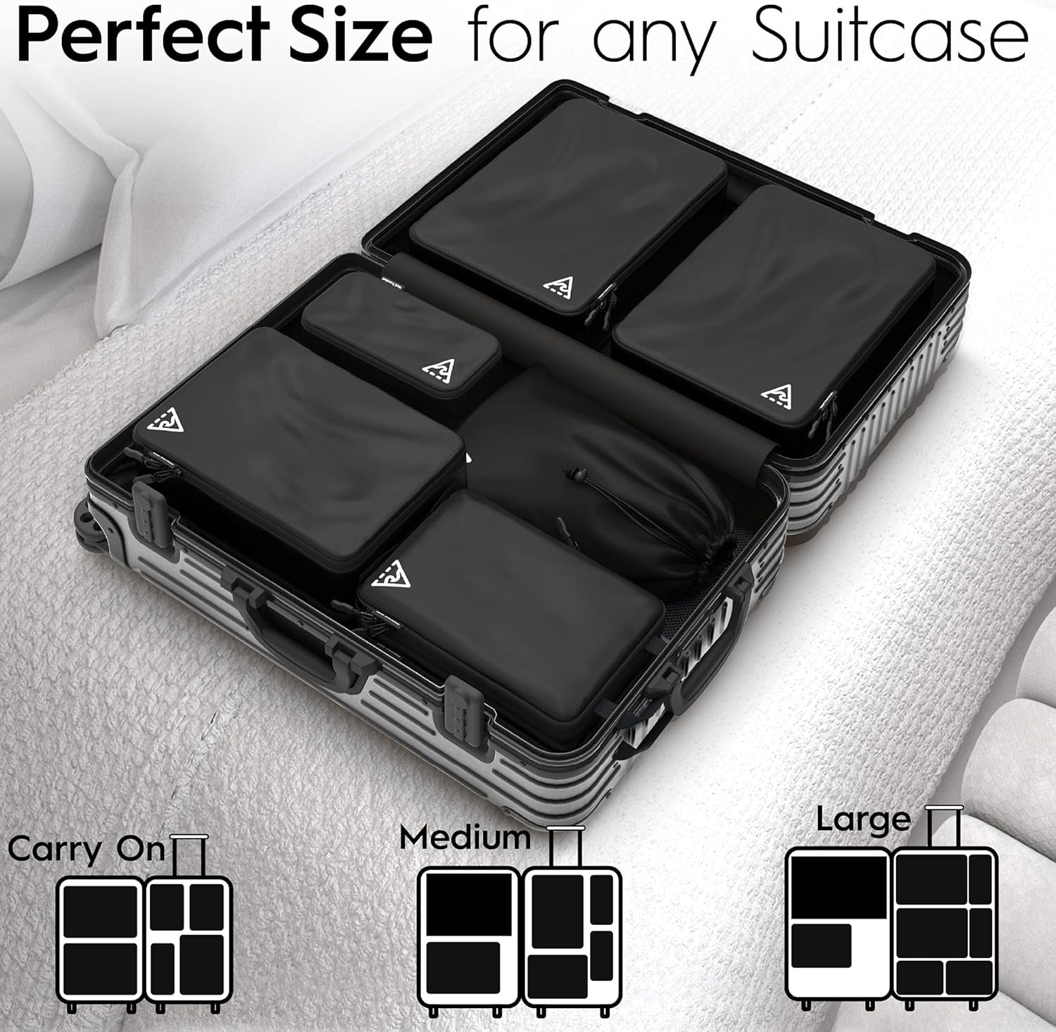 8 Set/4 Set Deluxe Compression Packing Cubes Travel - Maximize Space in Luggage with Patented Hybridmax Double Capacity Design, Luxury Compressible Packing Cubes for Travel, Large, Small, & Medium