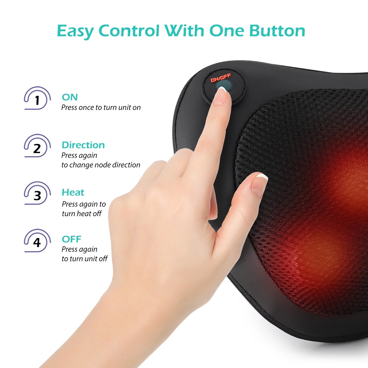 Pillow Massager w/Infrared Heating & Deep-Kneading Nodes for Back, Neck & Shoulders