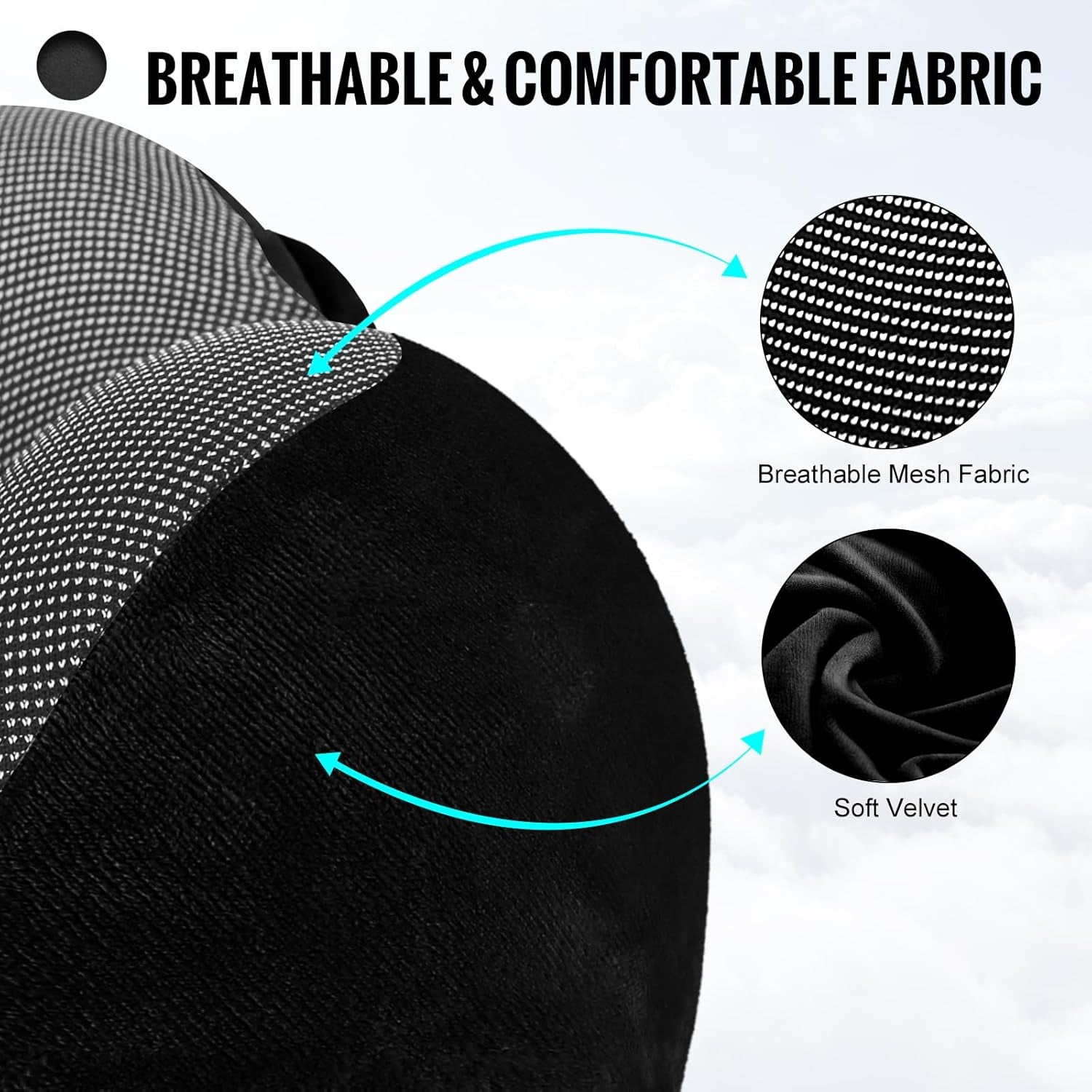 Travel Pillow, Neck Pillow for Travel with Hood for Airplane, Velvet Memory Foam Neck Pillow Adult Head & Neck Support, for Long Flights Plane, Office, Cars Sleeping & Rest (Black)