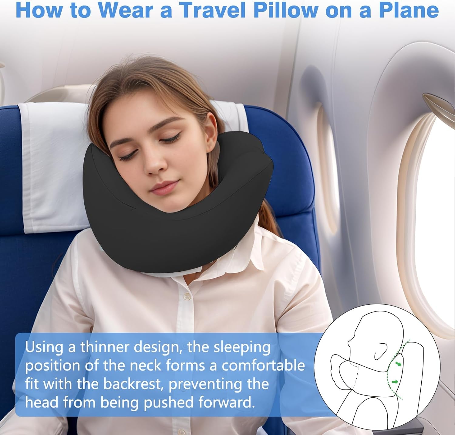 Travel Neck Pillow, Advanced Neck Support for International Flights, 3D Eye Masks, Ear Plugs and Storage Bag, Memory Foam U-Shaped Pillow for Travel, Sleep Rest, Trains, Road Trips