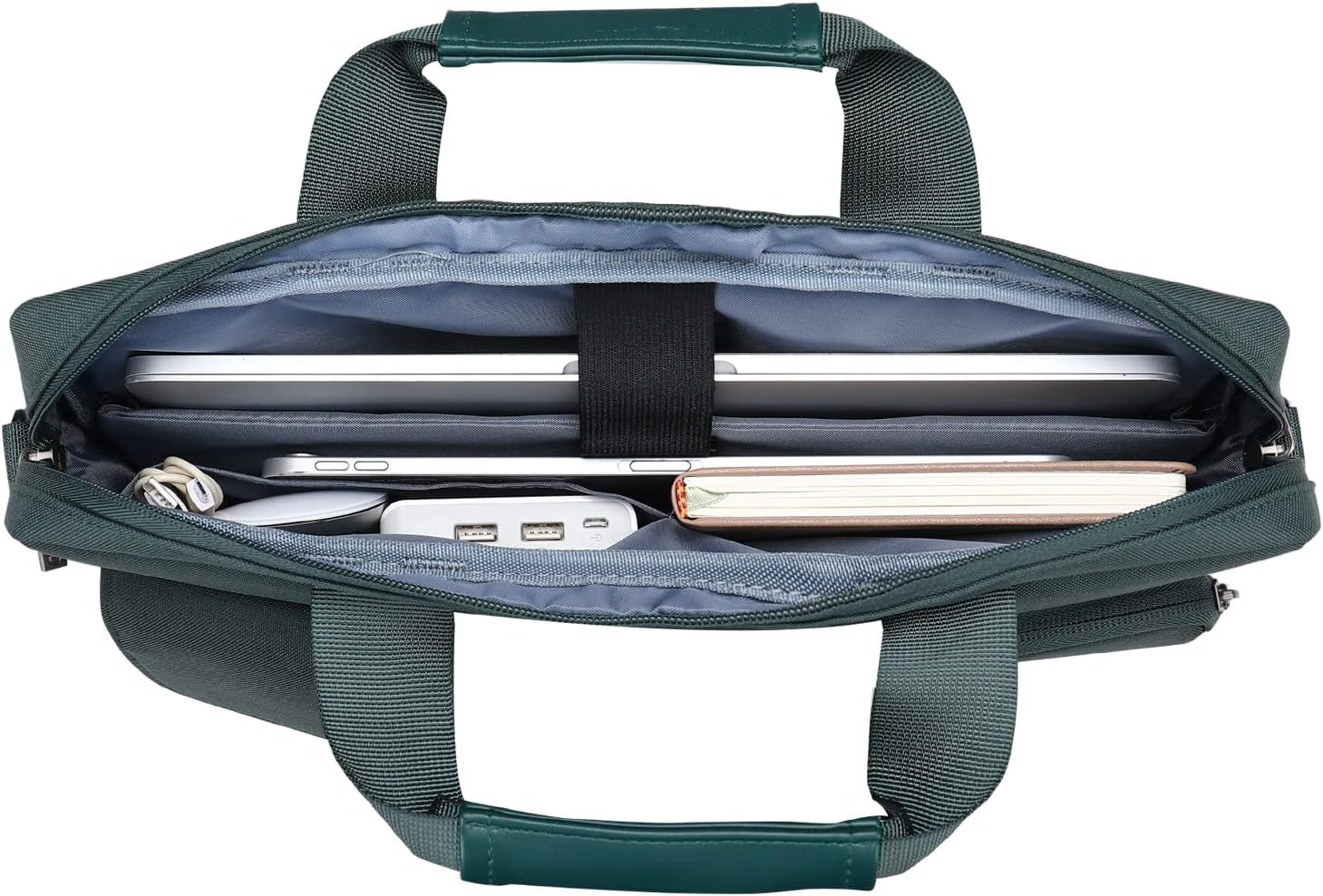 Laptop Shoulder Bag Compatible with Macbook Air 15 M3 M2 2024 2023/Pro 16 Inch M4 M3 M2 M1,15-15.6 Inch Notebook with 2 Raised&1 Flapover&1 Horizontal Pocket&Handle&Belt, Emerald Green