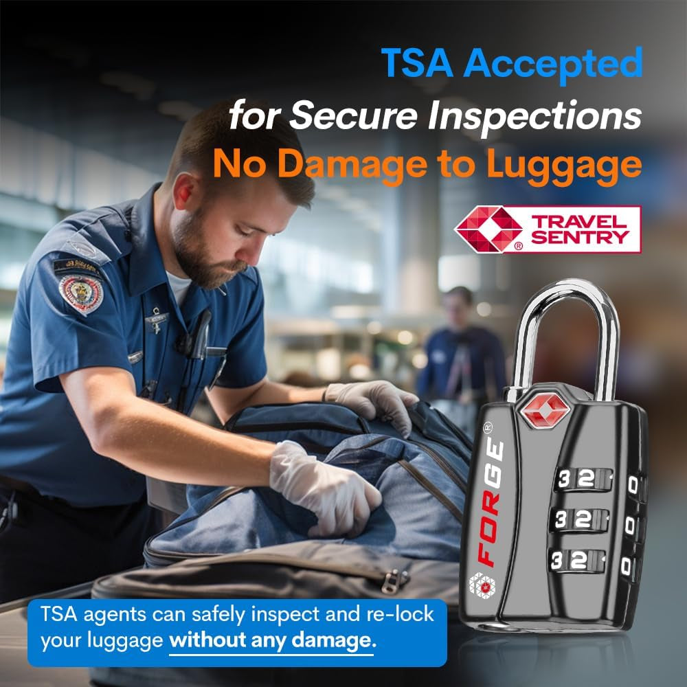 TSA Luggage Combination Lock - Open Alert Indicator, Easy Read Dials, Alloy Body- Ideal for Travel, Lockers, Bags (Black 4PK)