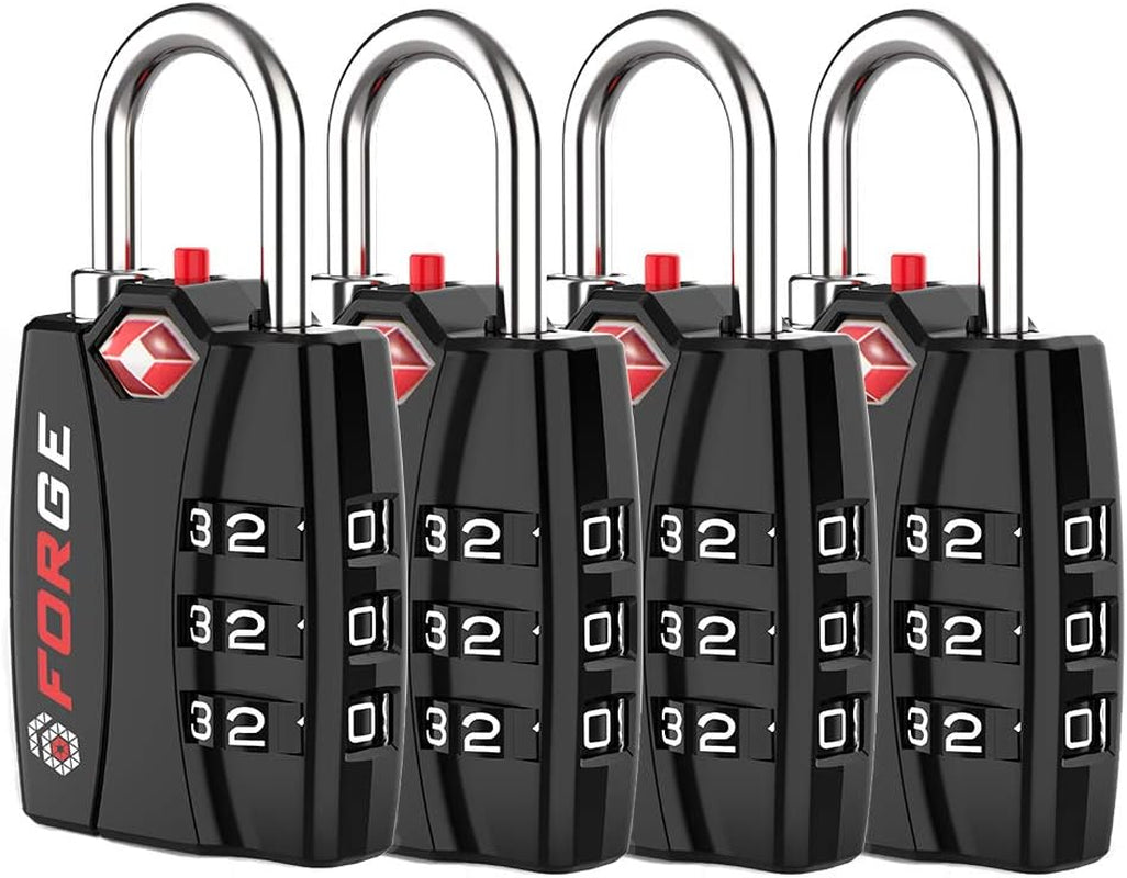 TSA Luggage Combination Lock - Open Alert Indicator, Easy Read Dials, Alloy Body- Ideal for Travel, Lockers, Bags (Black 4PK)