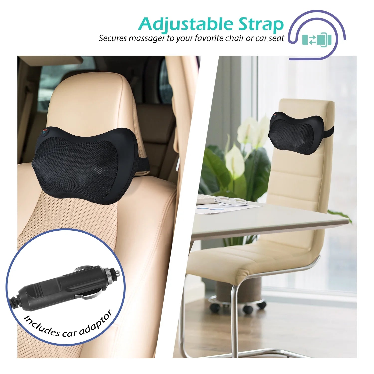 Pillow Massager w/Infrared Heating & Deep-Kneading Nodes for Back, Neck & Shoulders