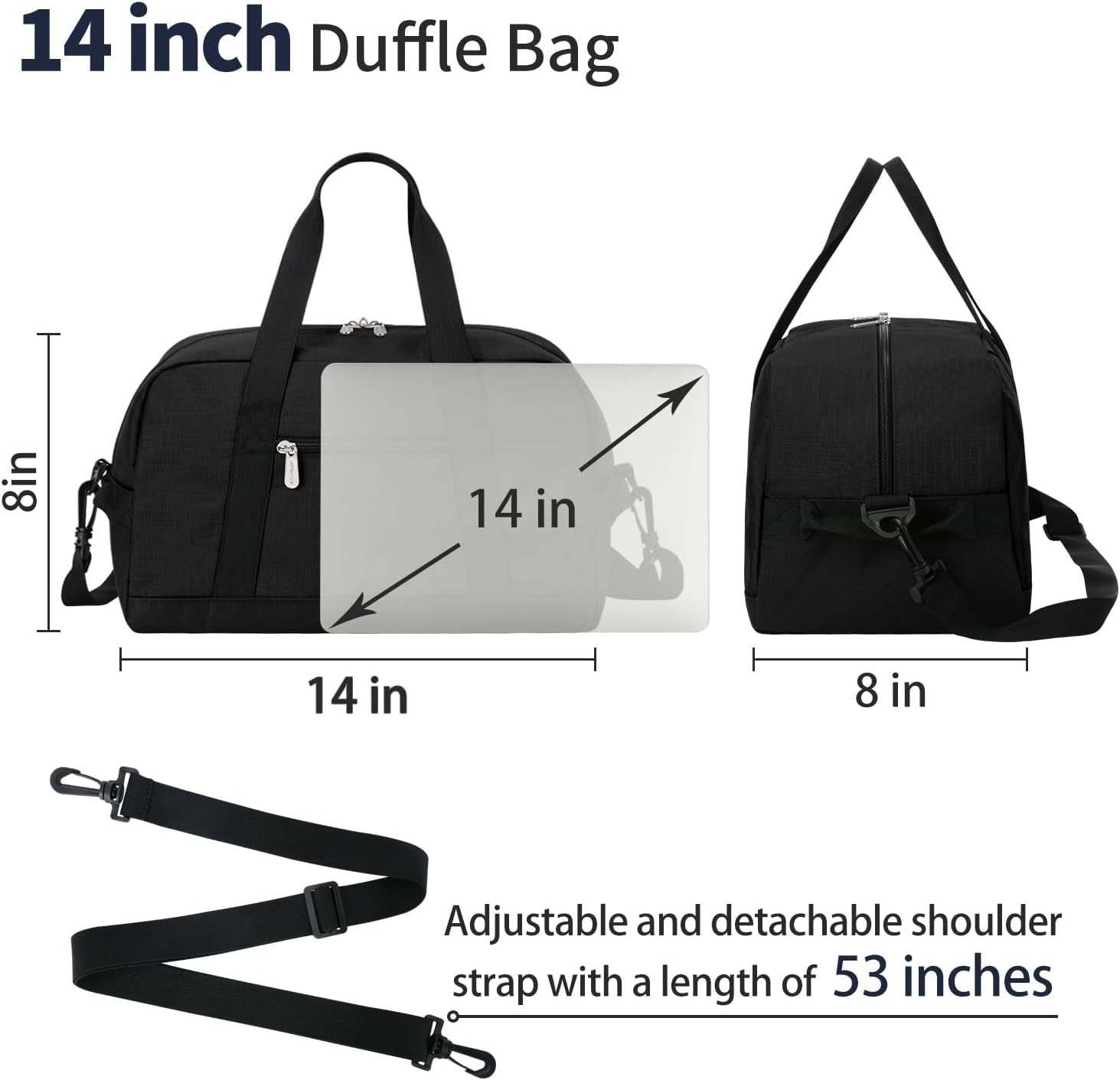 Small Gym Bag 14 Inch Lightweight Carry on Mini Duffel Bag for Travel Sport - Black