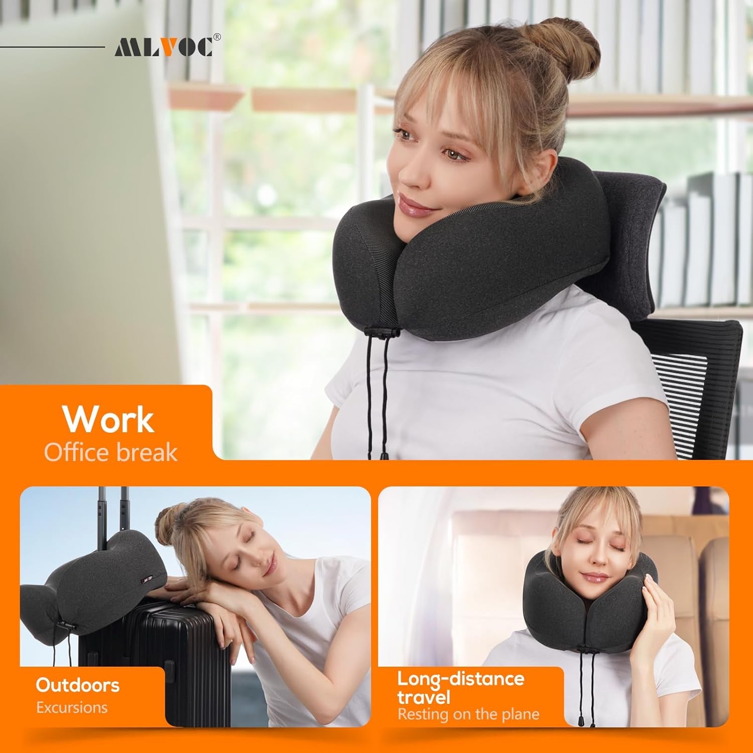 Travel Pillow 100% Pure Memory Foam Neck Pillow, Comfortable & Breathable Cover, Machine Washable, Airplane Travel Kit with 3D Contoured Eye Masks, Earplugs, and Luxury Bag, Standard (Black)