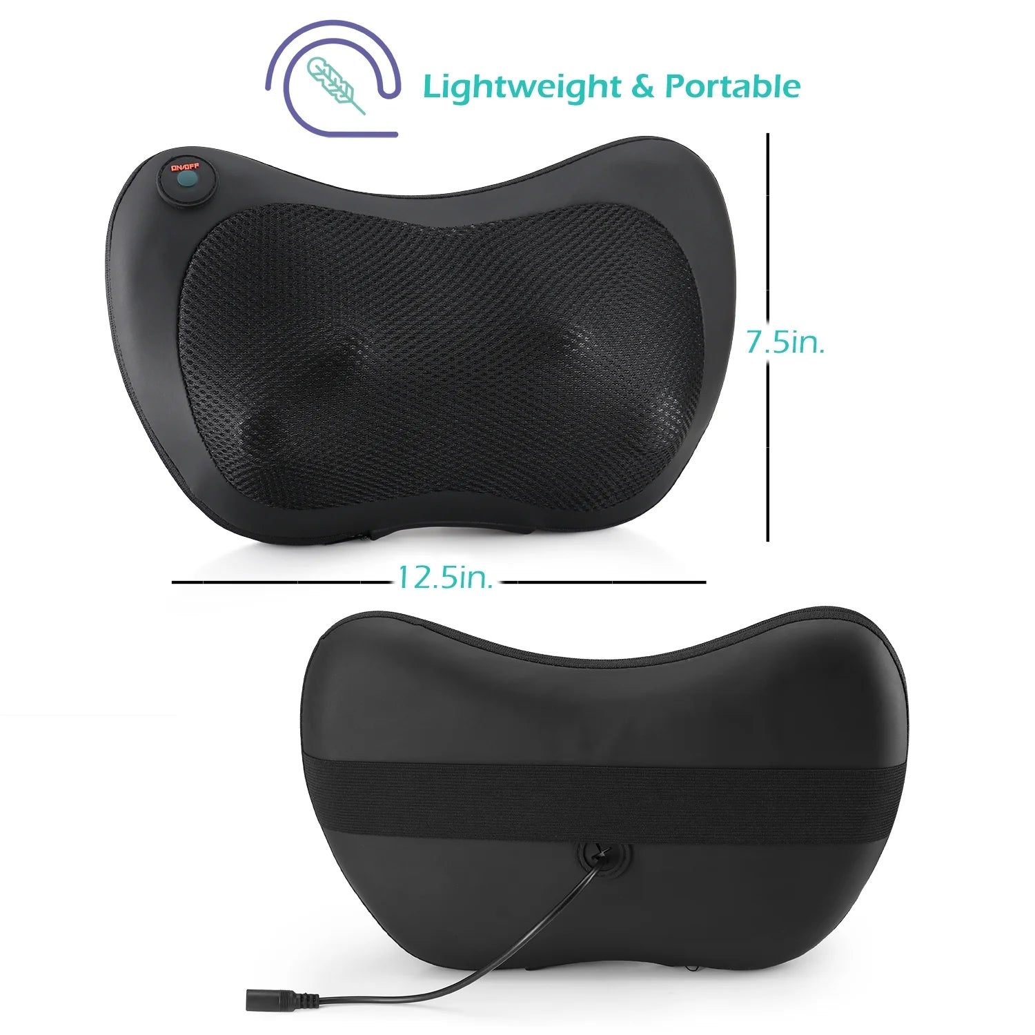 Pillow Massager w/Infrared Heating & Deep-Kneading Nodes for Back, Neck & Shoulders