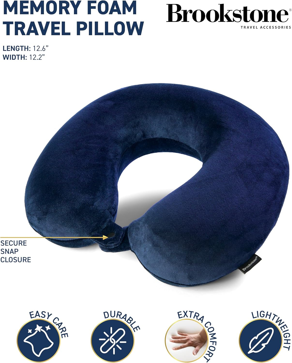 Broosktone Travel Neck Pillow - Lightweight Fleece Casing Extra Comfort Memory Foam - U-Shaped Neck Pillow for Travelling, Blue