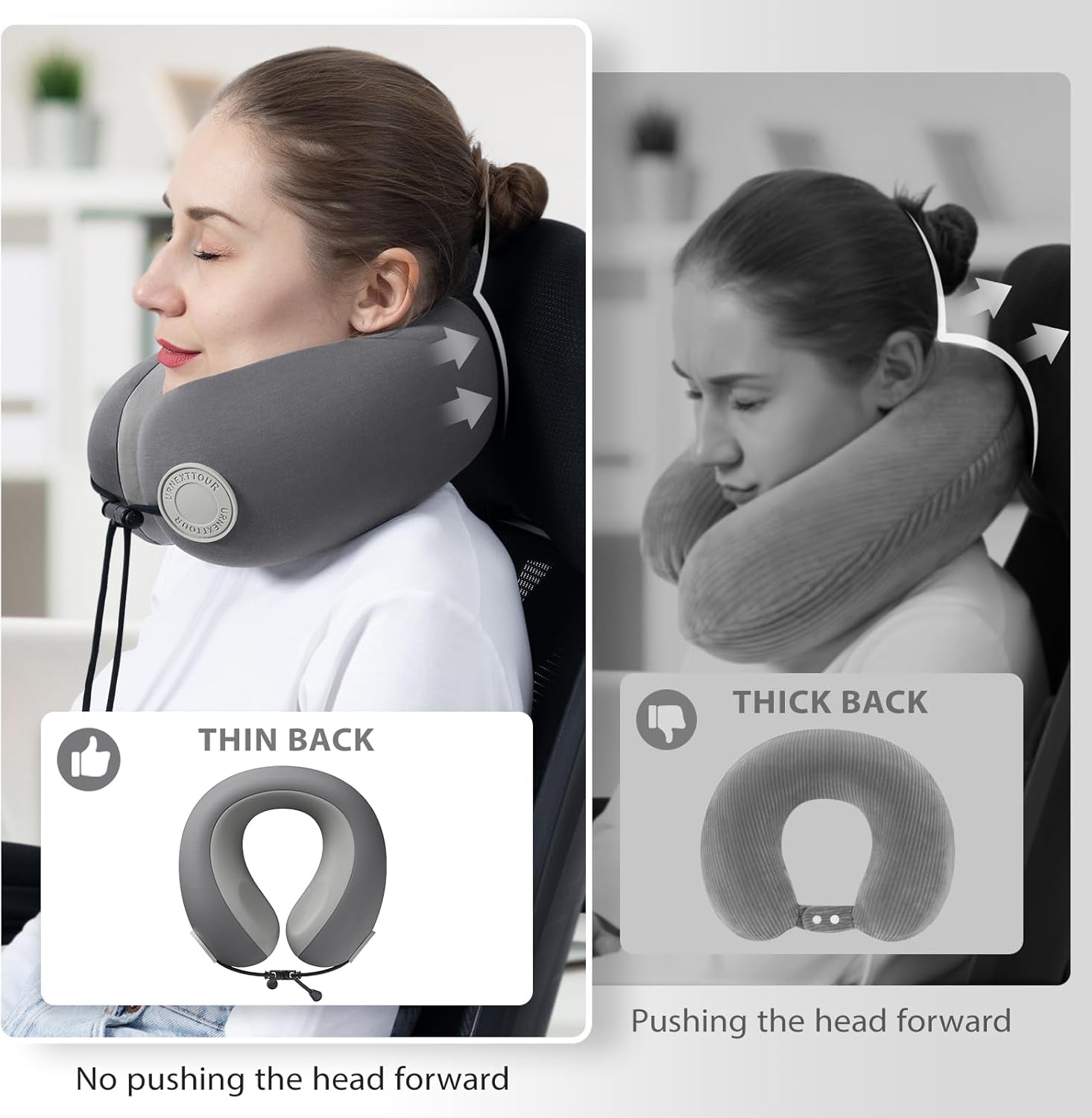 Travel Neck Pillows for Airplane Adults, Memory Foam Neck Support Travelling Pillow with Washable Cotton Pillowcases and Storage Bag, for Car, Train, Flight, Office and Home Use Adults Grey