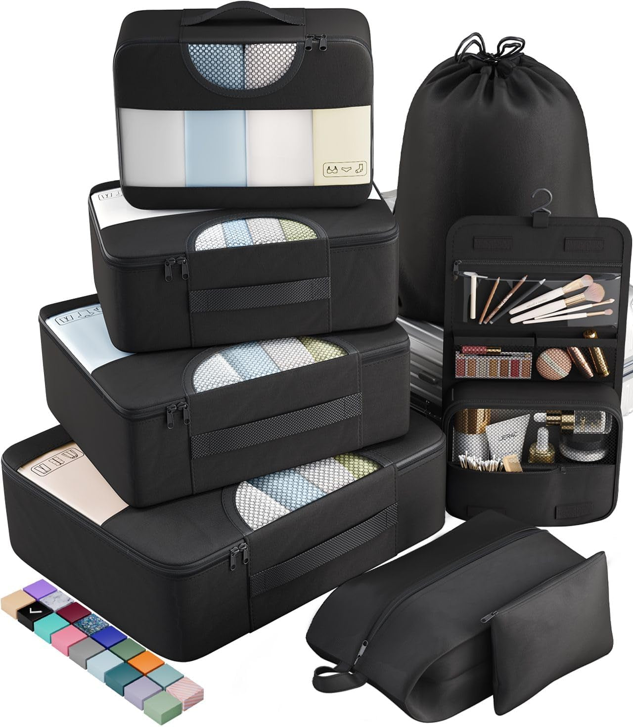 8 Set Packing Cubes for Travel Essentials, Suitcase Organizer Bags Set for Luggage, Road Trip Travel Accessories in 4 Sizes (Extra Large, Large, Medium, Small), Black