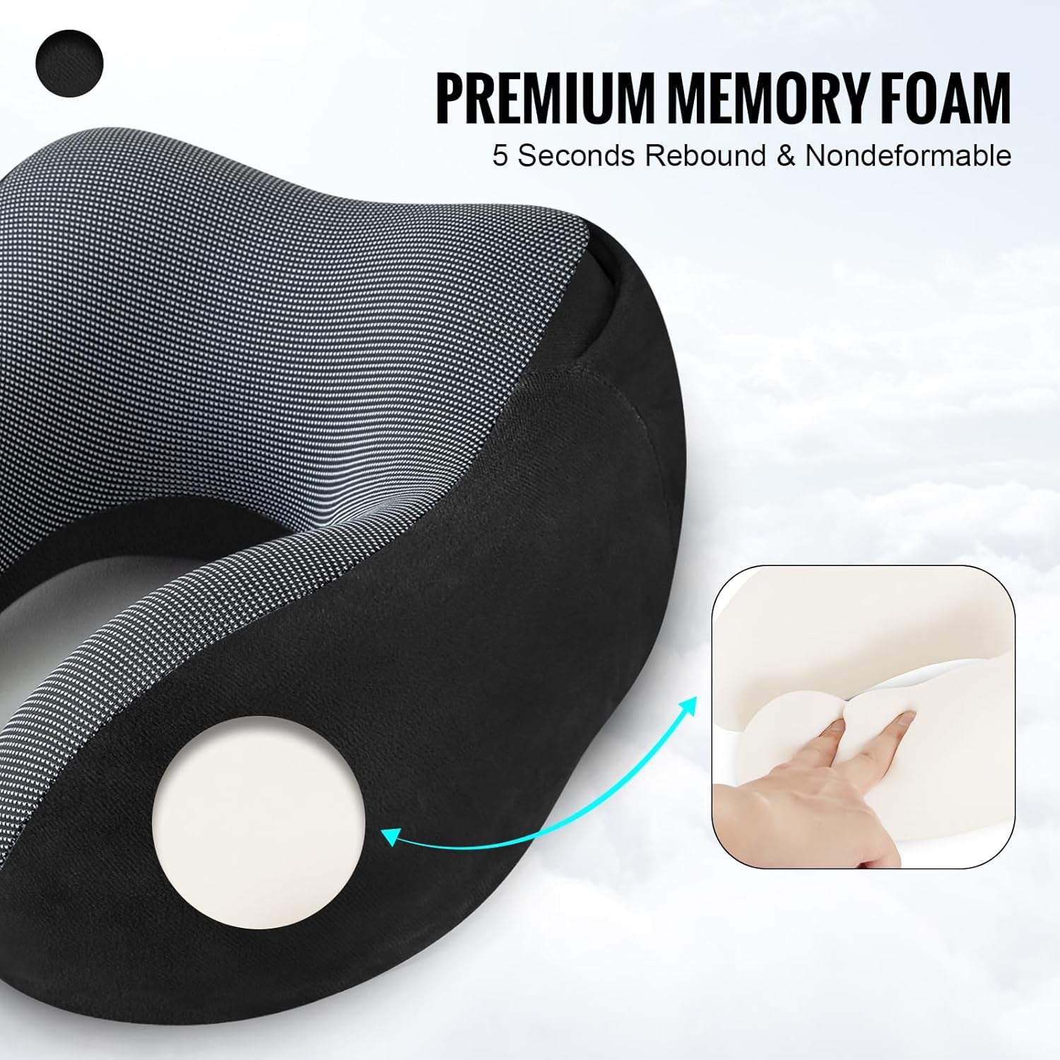 Travel Pillow, Neck Pillow for Travel with Hood for Airplane, Velvet Memory Foam Neck Pillow Adult Head & Neck Support, for Long Flights Plane, Office, Cars Sleeping & Rest (Black)